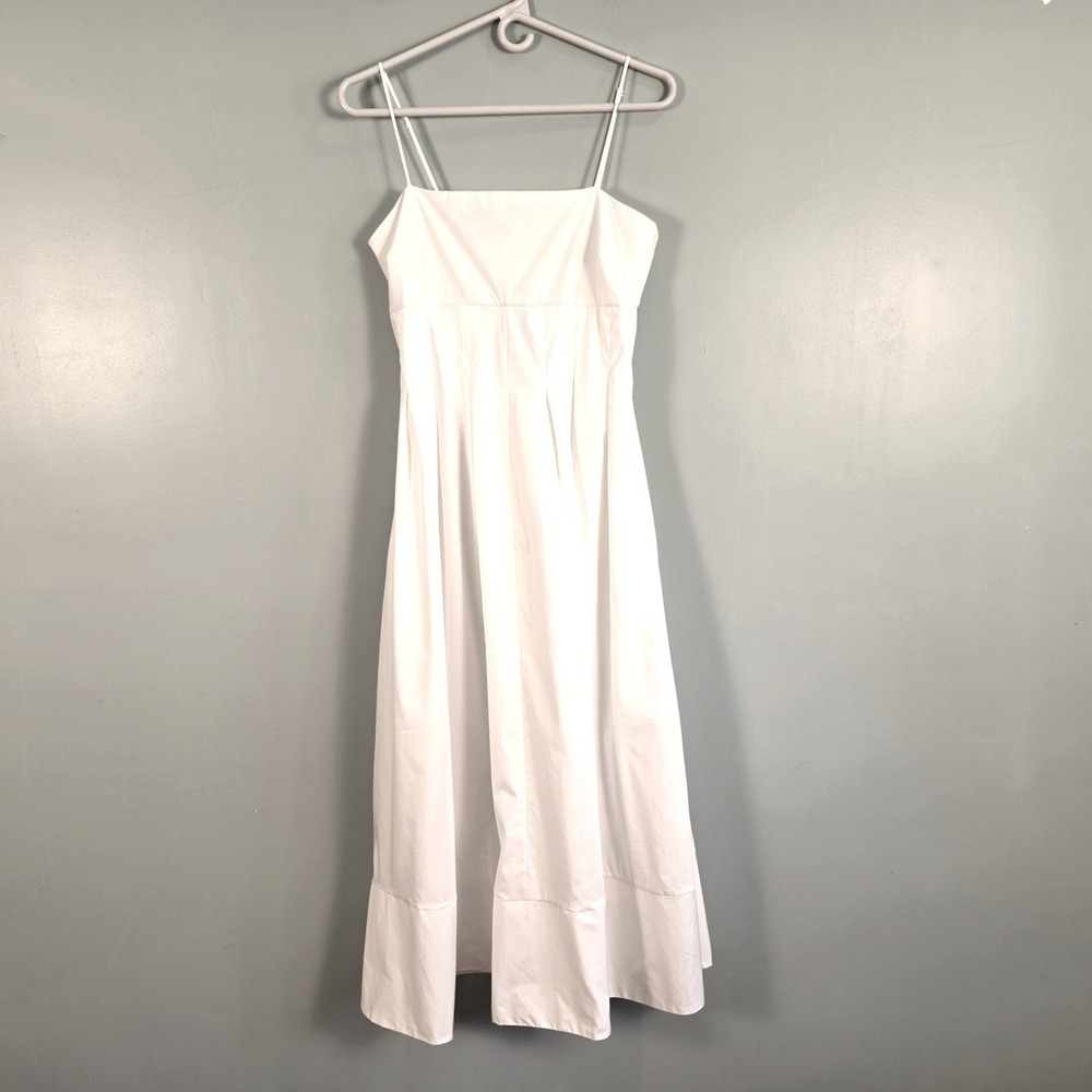 Rachel Zoe White Cotton Blend Spaghetti Strap Square Neck Midi Dress Small
